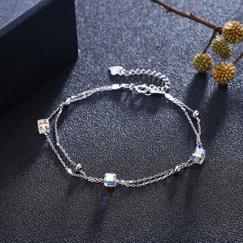LEKANI de Cristales De SWAROVSKI Cubo de Bolas de Strand brazaletes de las Pulseras Para las Mujeres Accesorios de Plata 925 Joyería Fina
