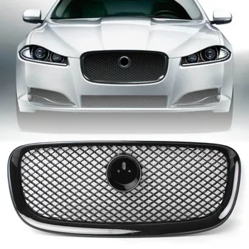 Coche Frontal Superior de la Rejilla de Malla de Enmalle Para el Jaguar XF XFR 2012 2013 Negro Brillante Plástico ABS