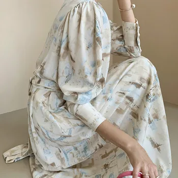 Gagaok Coreano Vestido De Las Mujeres 2020 Primavera Otoño NewO-Cuello De La Linterna De Manga Botón De Impresión Midi Vestidos Chic Salvaje Dulce Vestidos K4115