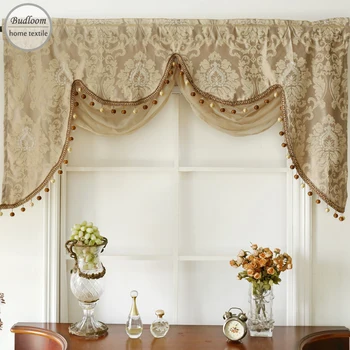 Budloom de lujo de oro de estilo Europeo de jacquard con flecos ventana de cenefa con adjunto puro swag cenefa cortinas para la sala de estar