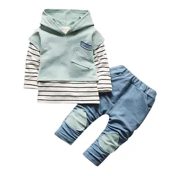 2020 Caliente de la Venta de pequeños de Niños Niño, Niñas Trajes de rayas con Capucha T-shirt Tops+Pantalones juego de Ropa de Bebé Ropa 6.19