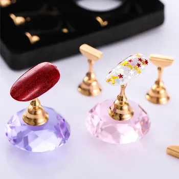 5 equipos de Uñas Maquillaje Práctica Herramienta con la Base de Cristal Nail Clip Práctica de Diamante de Base