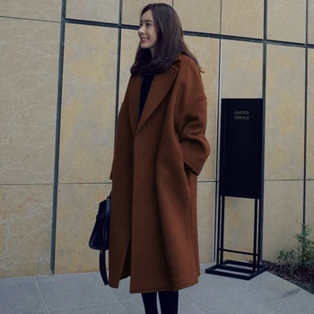 El otoño y el invierno de nuevo abrigo de lana espesa gran tamaño de la versión coreana de la capa de la señora de la capa suelta a medio longitud de la ropa de mujer