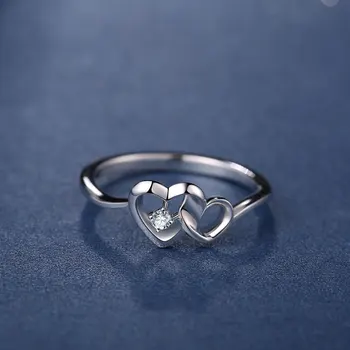 DOBLE-R Natural Anillos de Diamantes para Mujer Plata de ley 925 del Corazón de los Anillos de Compromiso Diamante Verdadero Amante de la Joyería de san Valentín de Regalo