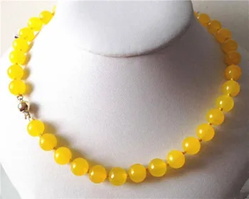 Moda hecha a Mano Hermosa de 10mm de color Amarillo Jade de la piedra preciosa de la Ronda de Perlas Collar de 20