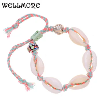 WELLMORE nueva hecha a mano de Bohemia concha pulseras brazaletes para las mujeres con cordones de perlas pulseras de las mujeres al por mayor de joyas