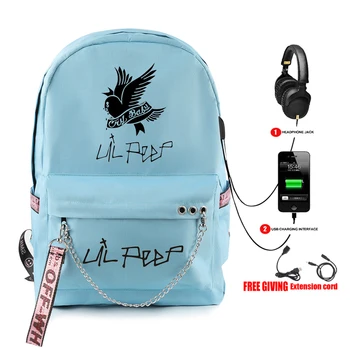 Nueva Lil Peep Mochila de Diseño de Moda, mochilas escolares para adolescentes Niñas Estudiante Bolsas USB multifunción Bolsa de viaje Portátil Pack