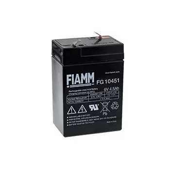 FIAMM FG10451 Batería de 6V 4,5 Ah recargable de plomo AGM para linterna halógena, SAI, UPS, Sistema de seguridad y alarmas
