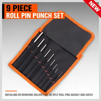 2020-9Pcs Profesional Pin Punch Establecido En Rollo Caso Rifle Gunsmithing Joyeros Caso de Acero Forjado Pines Agarre el Pasador de Rodillo de Herramientas de perforación