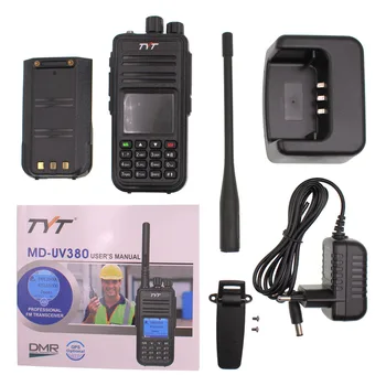 Doble color de la pantalla walkie talkie TYT MD-UV380 radio de doble banda VHF+UHF digital DMR dos radios MDUV380 de doble ranura de tiempo transcei