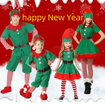 Hombres Mujeres Niñas Niños De Navidad De Santa Claus Traje De Duende Verde Cosplay De La Familia De La Fiesta De Navidad Año Nuevo Vestido De Fantasía Juego De Ropa Para