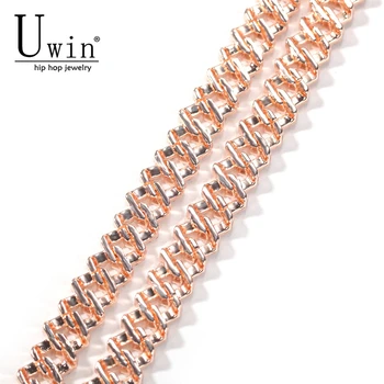 Uwin S-Link Miami 12 mm de Oro Rosa Cubana Pulsera Rosa de diamantes de imitación de Aleación de Congelados de Hip Hop de la Moda Punk Collar de la Joyería