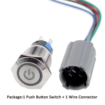 Yueshun de Acero Inoxidable de 19 mm de Enganche de luz led interruptor de botón con conector de ángulo ojos logotipo de 12V 24V iluminado