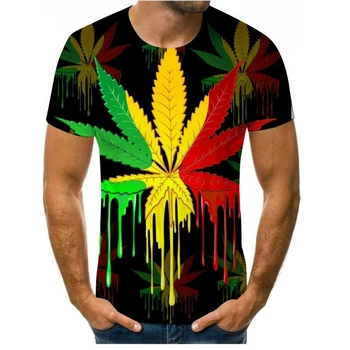 Impreso en 3D verde de la camiseta de los hombres de verano de la playa de Hawai de vacaciones de los hombres del estilo de la chaqueta casual ropa bohemia playa t-shirt