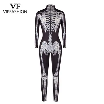 VIP de la MODA de los Trajes de Halloween Para las Mujeres Carnaval de Miedo Diamante Esqueleto Impreso Traje