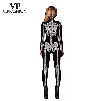 VIP de la MODA de los Trajes de Halloween Para las Mujeres Carnaval de Miedo Diamante Esqueleto Impreso Traje