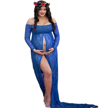 De Encaje De Manga Larga De Embarazo Vestido De La Fotografía Props De Maternidad Vestidos De Disparar Maxi Vestido De Los Vestidos Para Las Mujeres Embarazadas Ropa