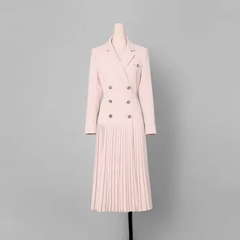 La primavera de las mujeres 2020 pista de estilo vintage Slim moda abrigo de la cintura plisada delgada de turn-down collar de Doble botonadura de larga Cazadora