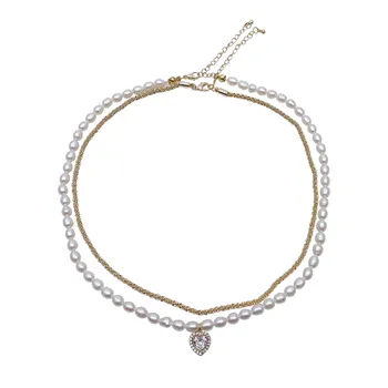 AOMU 2021 Año Nuevo Temperamento Natural de la Perla de Circón Colgante de Corazón de Oro de Color de Metal Collar De Mujer Accesorios de la Joyería del Partido