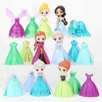 18pcs/set Princesa de Disney Figuras Magiclip Vestido Enredado Alice Ámbar Tiana Muñecas Elsa Anna Modelo Conjunto de Niños de Juguete Para Niños