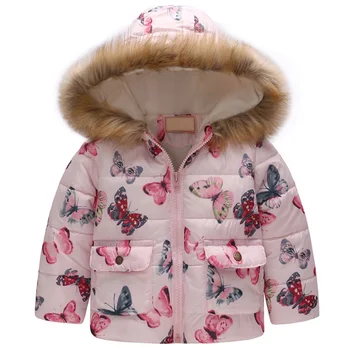 Nuevo impreso algodón acolchada chaqueta para niños y niñas en el invierno de los Niños de 2-7Y con Capucha ropa de Abrigo Caliente Cazadora Bebé Niños Abrigos