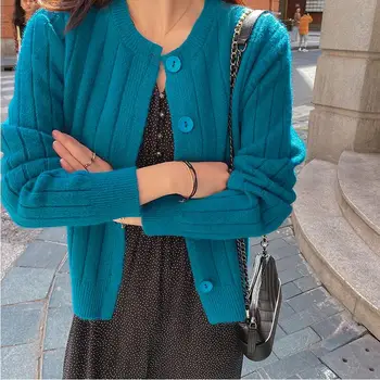 XIBUSANA 2020 Otoño Nuevo Estilo coreano Camisa de manga Larga Chaqueta de punto de Color Sólido Suéter de Punto Retro Perezoso Estilo Suelto Abrigo de las Mujeres
