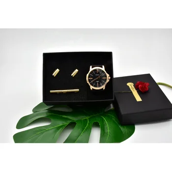 Reloj de pulsera Masculino Reloj de Cuarzo Reloj de los Hombres Superiores de la Marca de Lujo Famoso Reloj de Pulsera de Negocio de Cuarzo reloj de los Gemelos de clip de corbata de la caja de regalo conjunto