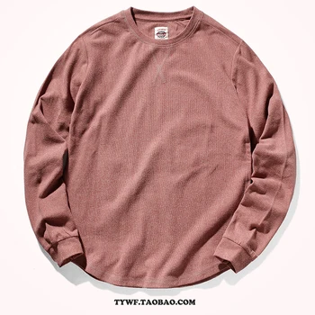 2020 Otoño de Color Sólido de manga Larga T-shirt de tocar Fondo Camisa para los Hombres de Puro Algodón Lavada de Edad Cómodo Slim O-cuello de la camiseta