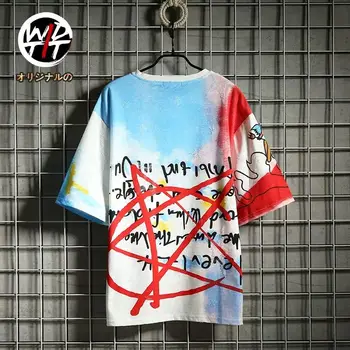 Verano Hip Hop Graffiti Camiseta de Hombre Suelto Harajuku Chicos de camiseta Casual de Verano Punk Camiseta de Streetwear Fresco Estilo coreano Superior Tees