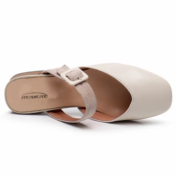 Las mujeres de Cuero genuino de verano Sandalias planas de los zapatos hechos a mano de color beige oxford zapatillas vintage de pies Cuadrados de estilo Británico zapatos de 2020