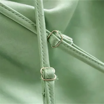 2019 otoño de nuevo el comercio exterior de las mujeres vestido de simulación de seda de satén brillo Matcha green espalda abierta de liga Mini Vestido