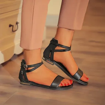 Sandalias planas de mujer casual suave de fondo coreano de la hebilla de la moda sandalias planas transpirable antideslizante de punta abierta de la playa de zapatillas flip-flops