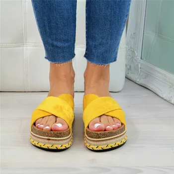 Las mujeres de la Playa de Zapatillas de Verano de 2020 Peep-Toe de Plataforma Zapatos Casuales de la Mujer al aire libre Chanclas Mujer Diapositivas Sandalia Feminina