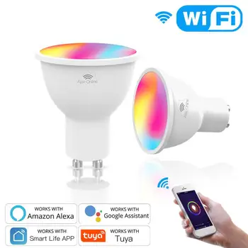 GU10 WiFi Smart Bulb 2800-6200K Regulable 4.5 W RGBCC Casa Inteligente Smart Vida/Tuya APLICACIÓN de Temporización de la Luz de Trabajo Con Alexa principal de Google