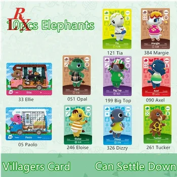 10pcs Elefantes Animal Crossing ACNH Aldeanos Tarjetas Tia Mareado Axel Ópalo NFC Juego de Cartas Ntag215 Etiquetas NS Interruptor de Wii U 3DS