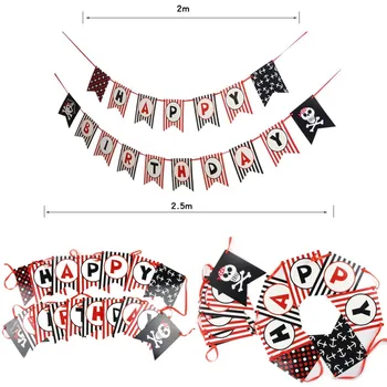 20pcs Negro Rojo Pirata Tema de la Fiesta de Cumpleaños Decoración de Set de Cumpleaños Feliz de Papel de Banner Fans Latax Globos de la Borla de la Guirnalda