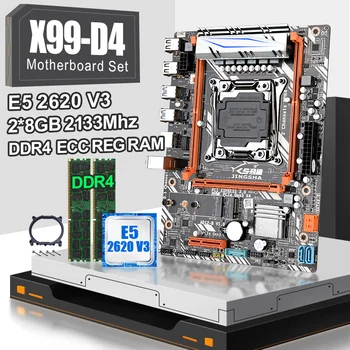 X99 D4 placa base conjunto con E5 2620V3 y 2pcs 8 GB de 2400MHZ memoria de sobremesa con el disipador de calor de apoyo NVME M. 2 SSD, WIFI