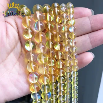 Amarillo Austria Cristal de Brillo de Luna Cuentas Redondas Sueltas Espaciador Perlas Para la Joyería de BRICOLAJE Chrams del Collar de la Pulsera de 6/8/10mm