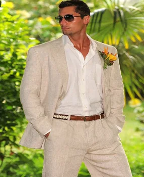 2018 Último en Ropa de Novio Tuxedos Beige claro padrino de boda Traje Hecho a medida Traje de Hombre de Boda en la Playa con traje Sastre Traje de Chaqueta pantalón