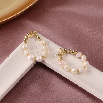 De color rosa suave y romántico de agua dulce natural de la perla pendientes de aro para mujer 2020 coreano clásico y de moda Красивые серьги