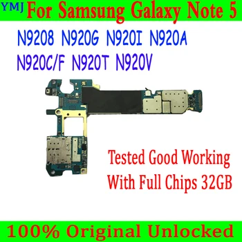 32GB Original Desbloqueado Placa base Para Samsung Galaxy Note 5 N9208 N920G N920I N920C N920T N920V N920A Placa Lógica Completa de Fichas MB