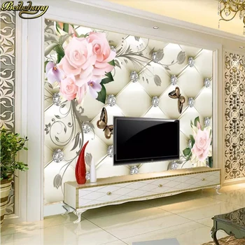 Beibehang Personalizados en 3D Mural de papel pintado de Estilo Europeo de la Rosa Patrón de Flores de Diamantes de la Pintura de la Pared de la Sala de TV de Fondo de Cuero