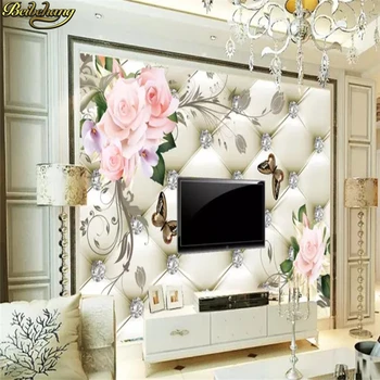 Beibehang Personalizados en 3D Mural de papel pintado de Estilo Europeo de la Rosa Patrón de Flores de Diamantes de la Pintura de la Pared de la Sala de TV de Fondo de Cuero
