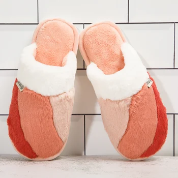 Las mujeres de Invierno Zapatillas de Casa de Coincidencia de Color antideslizante Cálido en el Interior de Piso del Dormitorio Zapatos Zapatillas de Felpa de Piel Sintética Diapositivas Tamaño 45