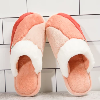 Las mujeres de Invierno Zapatillas de Casa de Coincidencia de Color antideslizante Cálido en el Interior de Piso del Dormitorio Zapatos Zapatillas de Felpa de Piel Sintética Diapositivas Tamaño 45