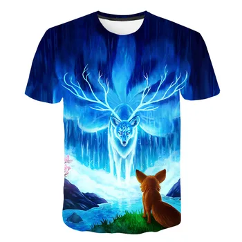 Brillante ciervo de los animales 3 d impresión de los niños camisetas con mangas cortas harajuku/ciervo camisetas divertidas niños tops
