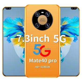 7.3 Pulgadas Mate40 Pro Teléfono MT6889 Deca Core Android 10.0 8G de RAM 256G ROM 6800mAh Batería 5G Smartphone LTE Versión Global Huawe