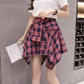 NiceMix 2020 primavera nueva versión coreana de cintura alta el estudiante elegante falda irregular camisa a cuadros desea jóvenes damas y Bailando nos