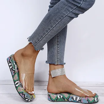 Verano de las Mujeres Zapatillas de Moda de PVC Transparente de la Plataforma de la Playa de Zapatilla Plana Zapatos de Mujer Diapositivas Más el Tamaño de Chanclas de Dedo del pie Abierto de Zapatos