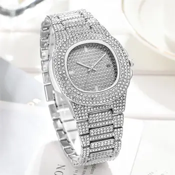 Recién Llegados De Las Mujeres Relojes De Acero Inoxidable Exquisito Calendario Reloj De Las Mujeres De Diamantes De Imitación De Lujo Casual Reloj De Cuarzo Relojes Mujer
